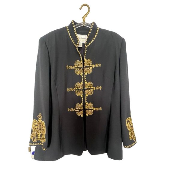 Vintage Aussie Austine Original Jacket Size 14 Sequins Black Elegant Gold Beaded - Picture 1 of 16